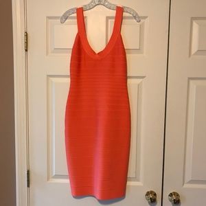 Herve Leger Scoop Bandage Dress Orange Size M